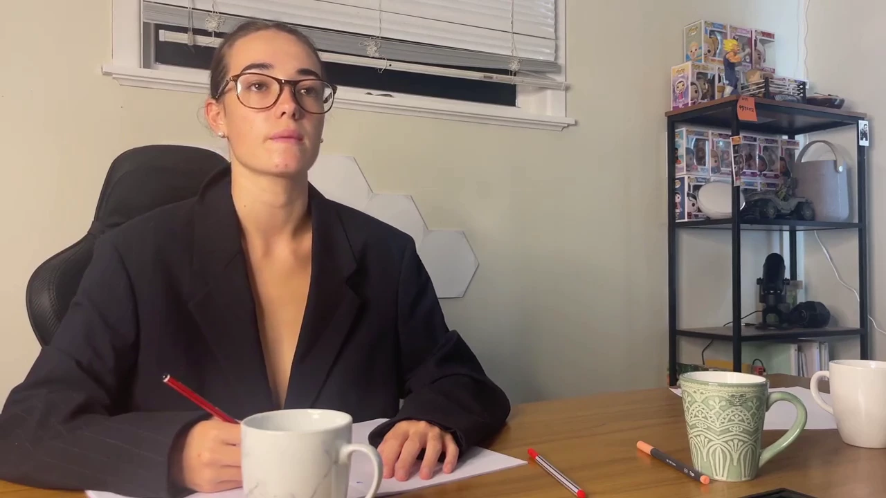 Brunette teen reacts to her own amateur porn video porn video